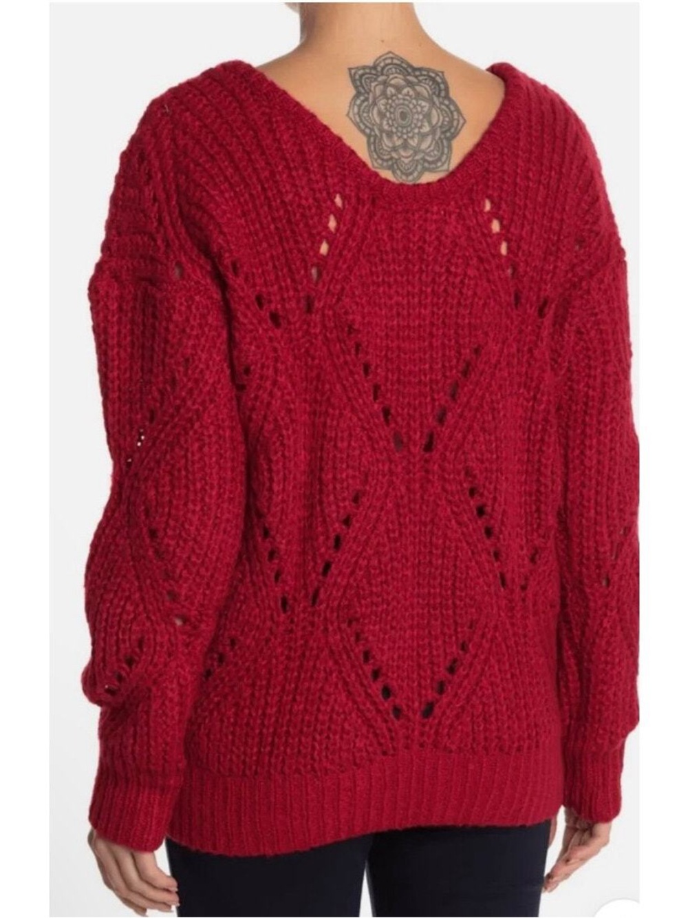 French BNWT Red Knit V-Neck Sweater size s/m